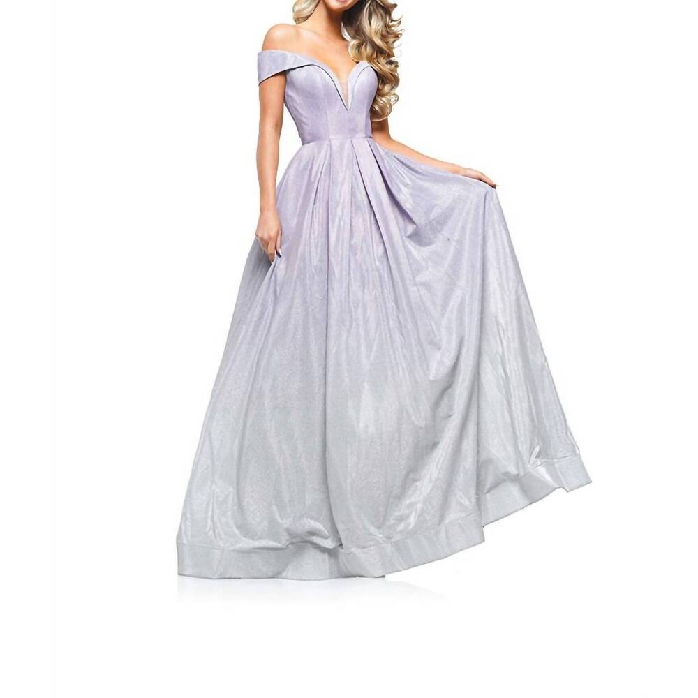 NEW COLORS DRESS long metallic glitter off shoulder gown in lilac multi